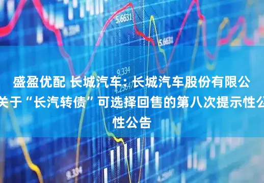 盛盈优配 长城汽车: 长城汽车股份有限公司关于“长汽转债”可选择回售的第八次提示性公告